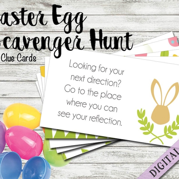 Printable Scavenger Hunt for Easter Basket, Clue Cards Egg Hunt, Easter Bunny, Fun Activity for Kids at Home, Easy DIY Digital Download Game