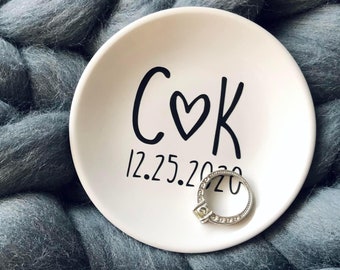 Ring Dish | Initials Custom Personalized | Wedding Engagement Newlywed Gift | Jewelry & Trinket Dish | Gift for Bride or Groom | Rose Gold