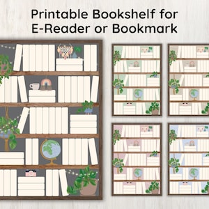 Digital Bookshelf Reading Tracker, Planner Journal, Kindle ebooks, 50 Book Challenge Log, Boho Minimal Shelf, Kindle Insert Decoration