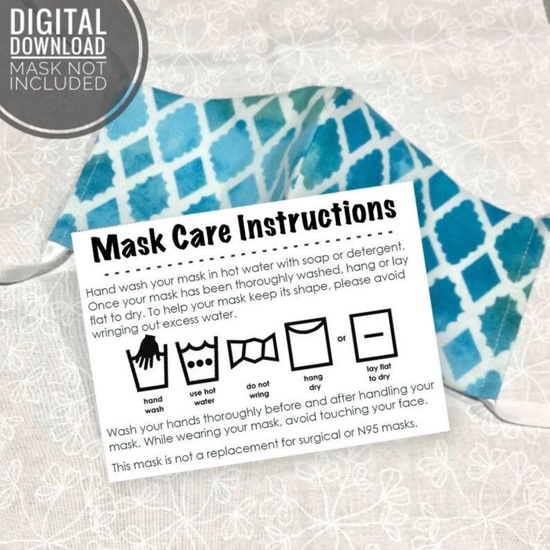 Printable Mask Care Instructions Fabric Face Mask Face Etsy