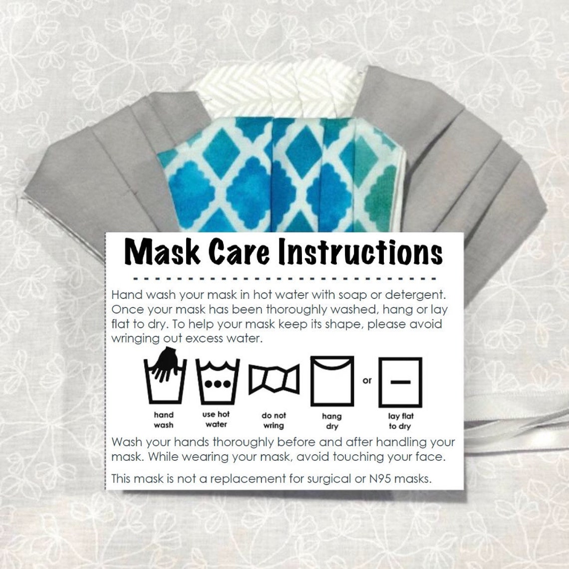 Printable Mask Care Instructions Fabric Face Mask Face Etsy