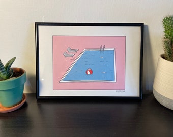 swimming pool and deckchair poster