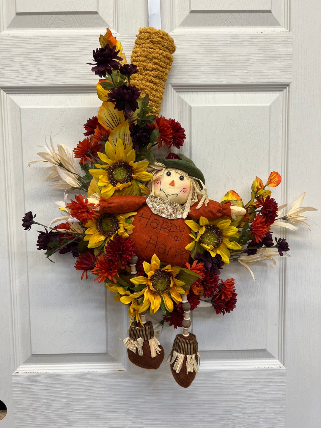 Scarecrow Happy Harvest Sunflowers Chrysanthemums Fall - Etsy