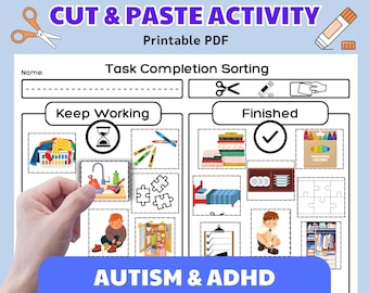 Sorteringsaktivitet för exekutiv funktion: Visuella bilder av autism, slutförande av uppgifter (utskrivbar PDF)