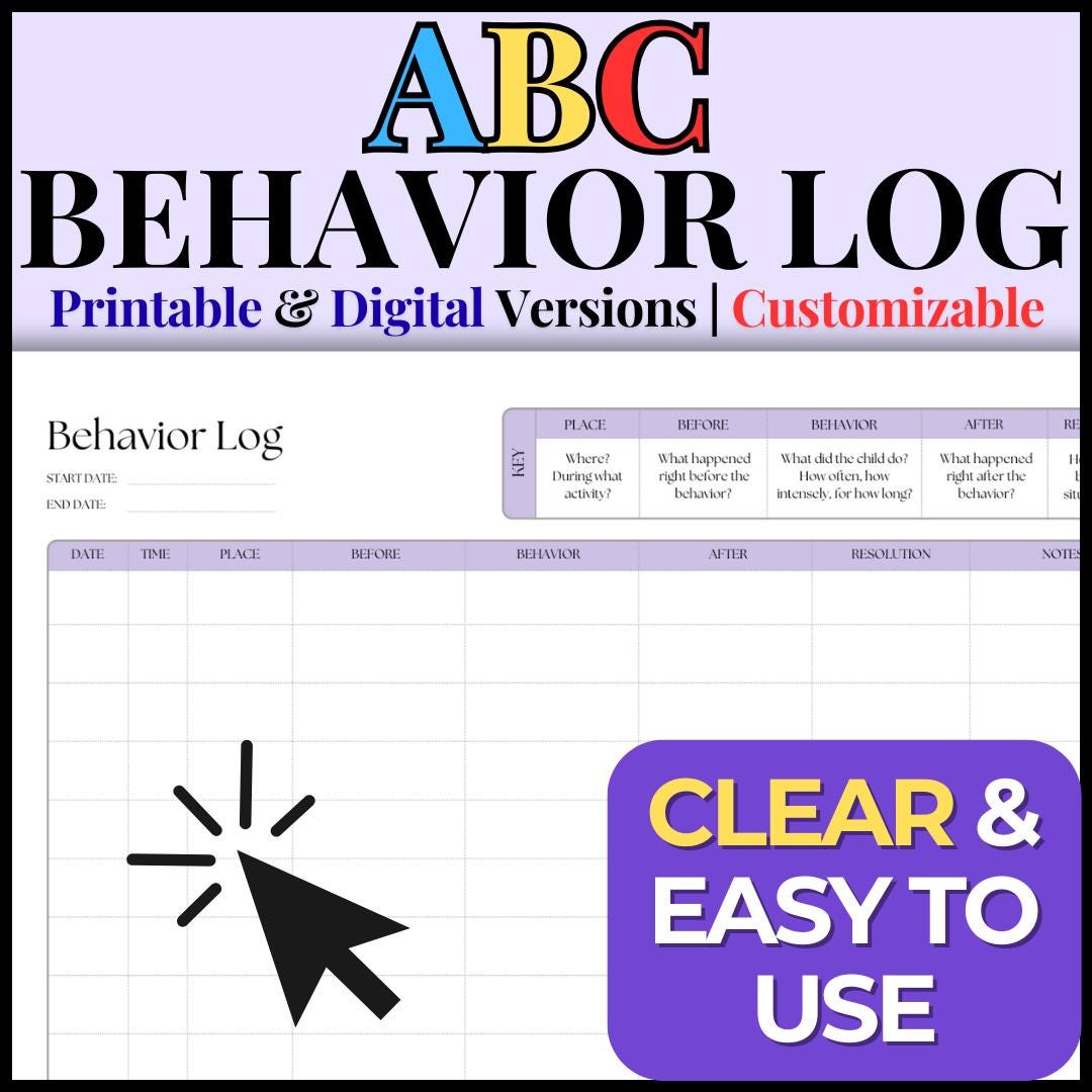 ABC Behavior Log: Editable Autism, ADHD Behavior Chart Tracker - Etsy