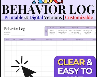 ABC Behavior Log: Editable Autism, ADHD Behavior Chart Tracker