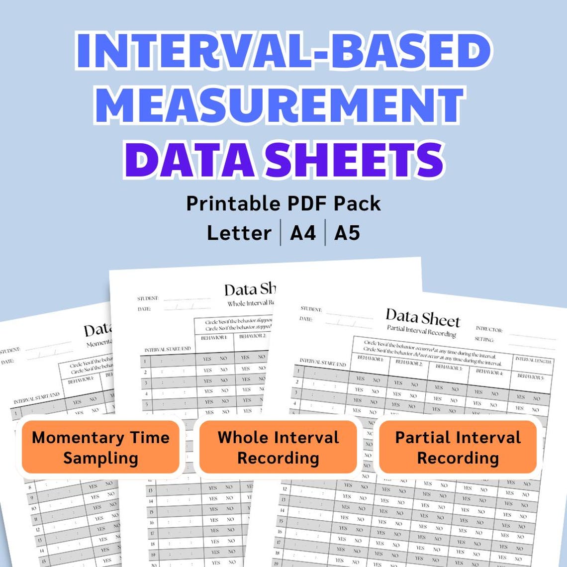 ABA Data Collection Sheets: Interval Recording, Behavior Tracking ...
