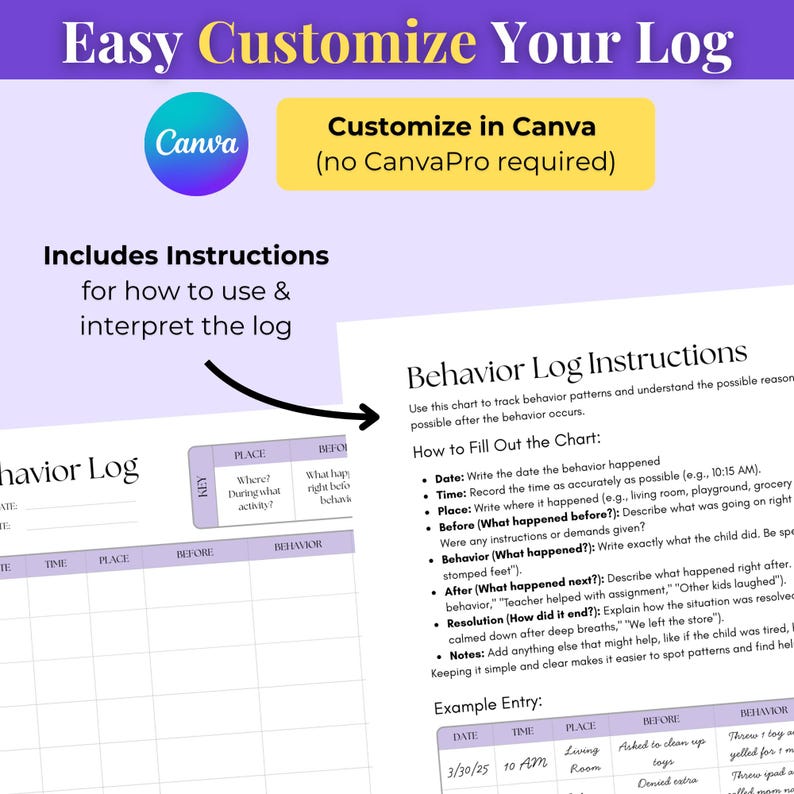 Autistic Log ABC Behavior Log: Editable Autism, ADHD Behavior Chart Tracker - Etsy