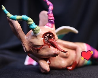 Mouthface--rzeźba OOAK, ręcznie robione dzieło sztuki, figurka z gliny polimerowej, przerażająca sztuka, surrealistyczna rzeźba, sztuka horroru ciała, rzeźba stworzenia