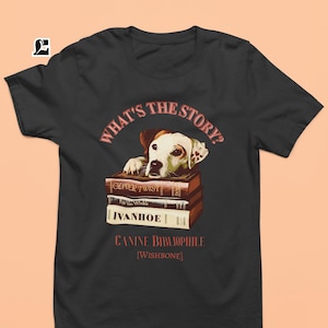 Vintage boekenliefhebber T-shirt wishbone tv-serie nostalgie T-shirt unisex grafisch shirt voor boekenwurmen retro literair topcadeau schattige hond illustratie
