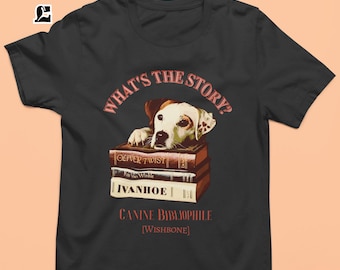 Wishbone-T-shirt: Vintage Book Lover-T-shirt met Jack Russell