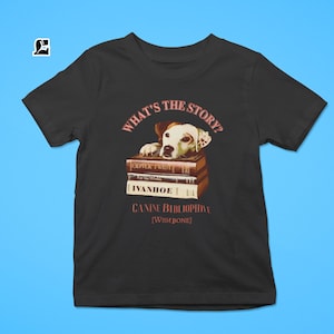 Vintage Book Lover T-shirt voor kinderen, uniseks grafisch T-shirt voor Storytime schattige hond illustratie nostalgie naar boekenwurmen Wishbone tv-programma bibliofiel