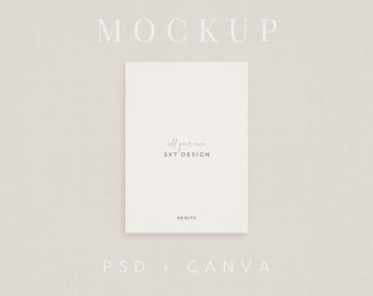 Studio 5×7 Card Mockup – Warm Ivory | PSD + Canva Presentation with Paper Texture (Slight Lift)