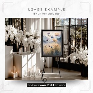 Orchid Noir Framed Sign on Easel Mockup Template: showing an 18x24 inch art print design (artwork not included - add your own in Canva or Photoshop)