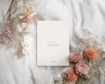 5x7 Card Mockup – Petal & Light | PSD + Canva Wedding Styled Scene