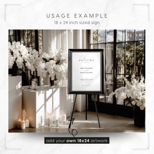 Orchid Noir Framed Sign on Easel Mockup Template: showing an 18x24 inch wedding welcome sign design (artwork not included - add your own in Canva or Photoshop)
