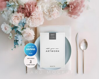 Wedding Table Menu Mockup in A5 and 5x7: Canva + PSD, Blush Reverie Collection