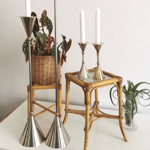 Vintage Memphis Milano set of 2 huge design brass candle holders, Memphis metal candlestick, 80s, post modern,