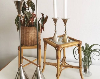 Vintage Memphis Milano set of 2 huge design brass candle holders, Memphis metal candlestick, 80s, post modern,