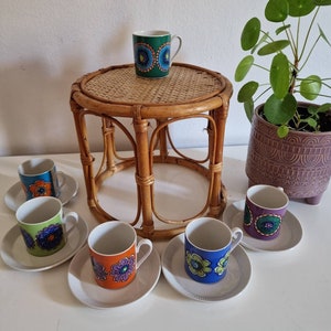 6 Villeroy&Boch espresso cups Prilblumen made of porcelain, 70s in original box, absolute rarity