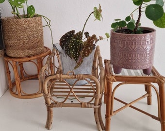 Rattan Blumenständer, Bambus Blumensständer, Bambusständer, Bambusregal, Wicker Rack, Boho Style Bambus Pflanzenständer, Blumenhocker