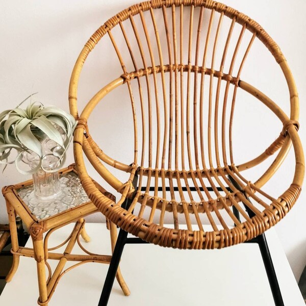 Children's rattan chair by Rohe Noordwolde, 1960 true vintage, boho style bamboo chair for children 1960