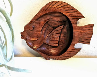 Teak bowl, fish bowl in Danish design, boho style teak serving bowl, sideboard wooden bowl in retro design
