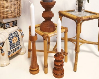 3er Set Holz Kerzenständer true Vintage , Kerzenleuchter im Boho Style, Tiki Style Kerzenleuter, Landhaus Kerzenhalter