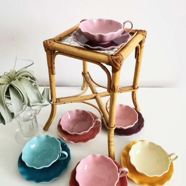 5 Dessertteller pastellfarben aus Keramik, vintage. Eisschalen aus Porzellan, Desserschalen Muschelform