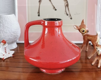 Fat Lava vase by JOPEKO, marked 47/15, beautiful ceramic pitcher, rich toned, West German ceramic vase, red. Red Japeko vase