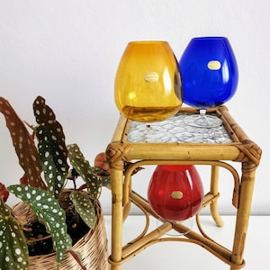 Vintage 3 large cognac glasses mouth-blown, beautiful hand-crafted cognac glasses from the 70s, glasses colorful