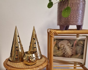 Vintage candlestick moon and star made of brass, light cone, 1001 Nights brass candlestick, Harry P. glowing magic hat, boho moon