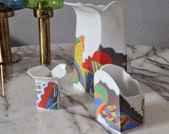 Rarity, postmodern Memphis Milano porcelain vase by Thomas Atelier Rosenthal, Memphis style vase, Thomas Atelier Collection