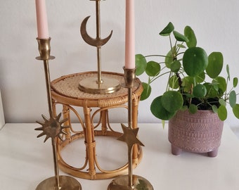 3 candlesticks sun, moon and stars made of brass, 1001 Nights brass, large and heavy, vintage candlestick boho moon