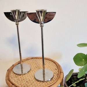 Vintage 1 Memphis Design brass (chrome-plated) candle holder, metal candlestick, 80s, like Saviato, post modern, Art Deco