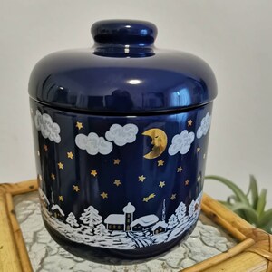 Wächtersbacher biscuit tin Winter Fairytale Moon and Stars, storage tin Wächtersbach blue gold,