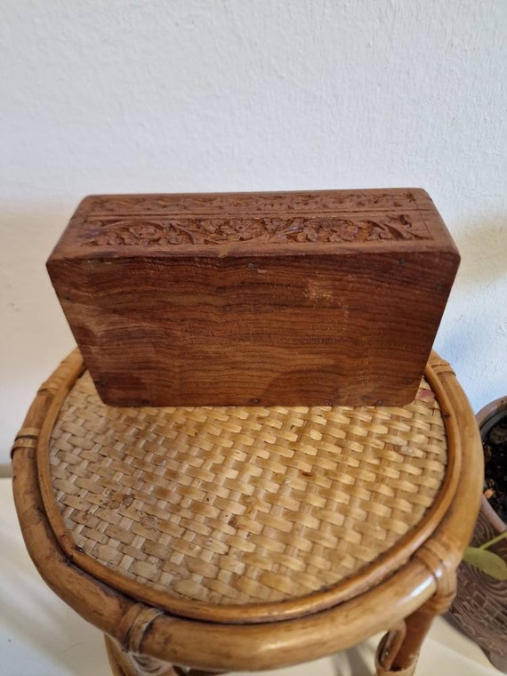 Vintage wooden box made of rosewood carved with m… - image 4
