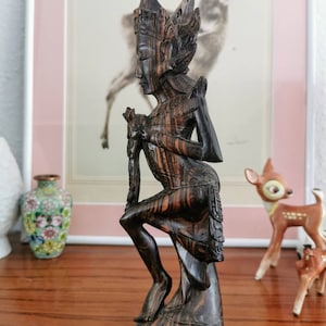 Wooden figure Bali, very filigree figure wood carving Southeast Asia temple dancer made of fine Makassar ebony