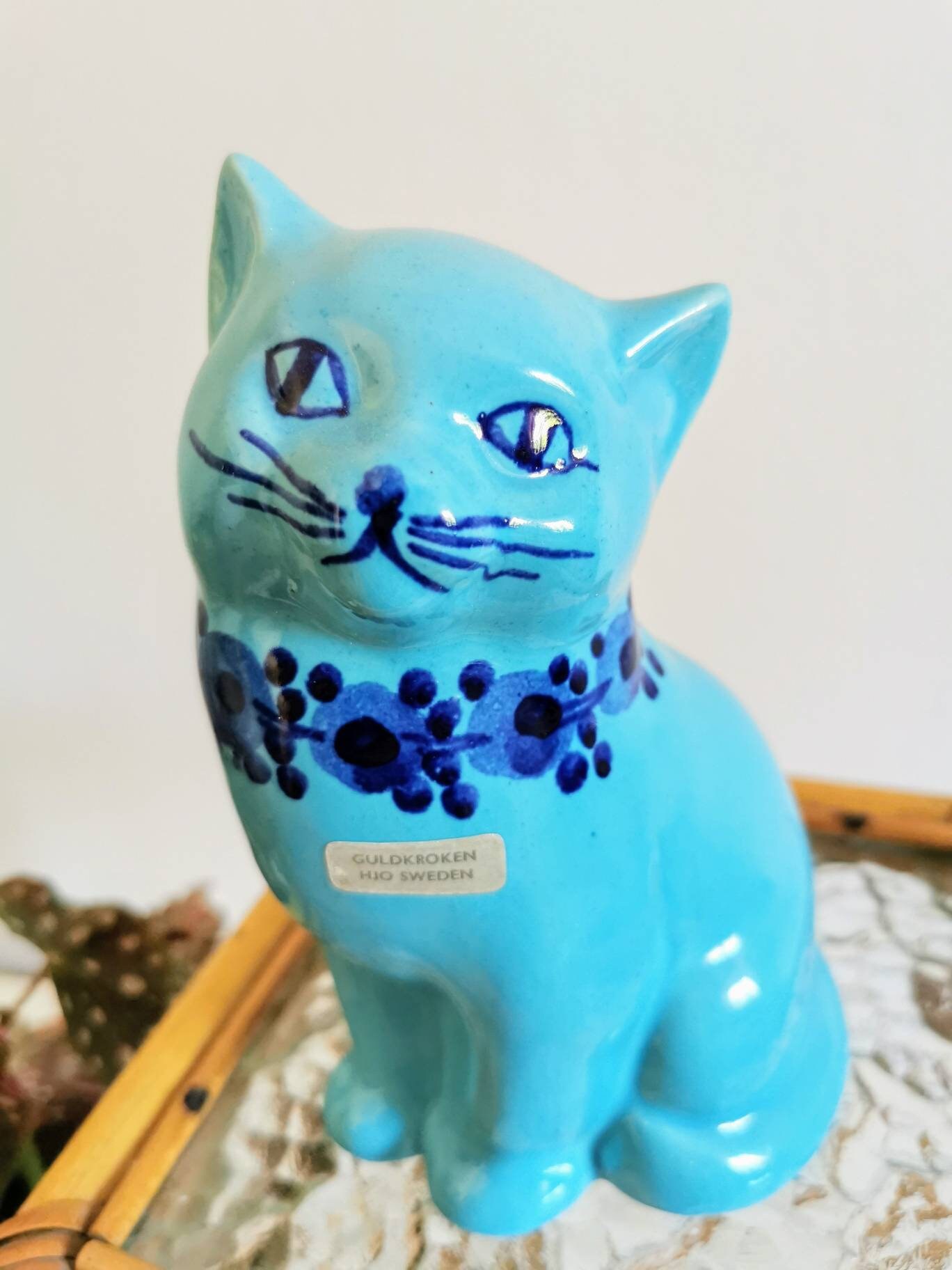 陶器の猫、Guldkroken HJO スウェーデン手描き - 1960 年代の