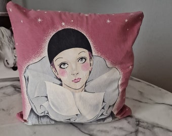 Rarity Mira Fujita cushion cover from the 80s, decorative cushion Pierrot Love 80s, Harlequin cushion Mira Fujita rarity decorative cushion