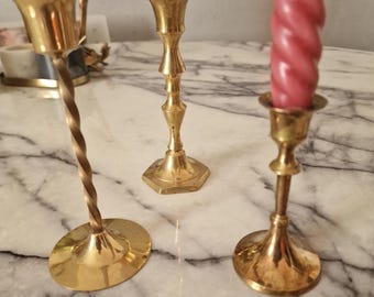 Juego de 3 candelabros de latón, candelabros retro glam