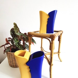 Vase set or candlestick set, ASA Selection made of ceramic 80s, royal blue, post modern, Memphis style