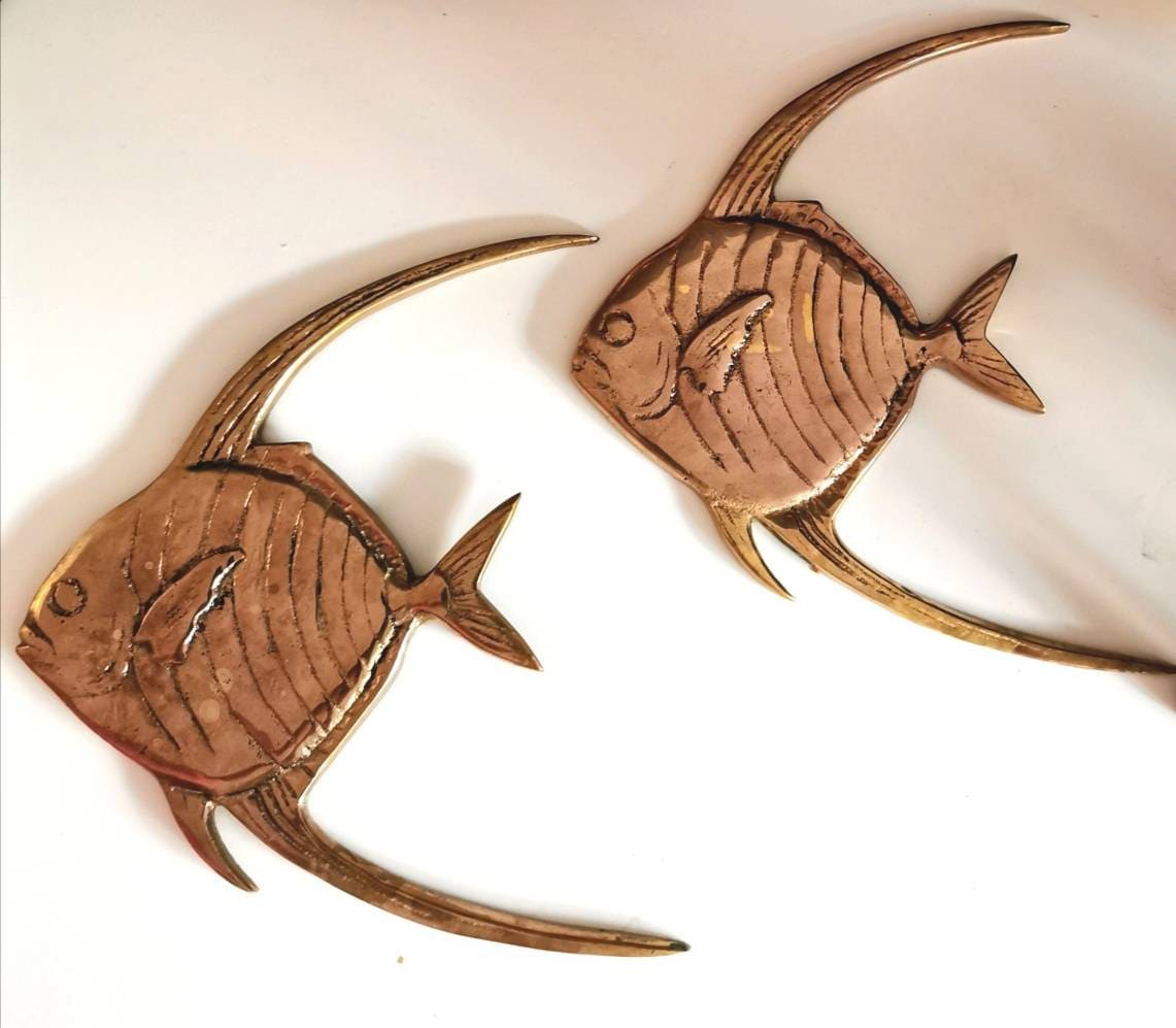 Brass wall decoration 2 fish, exotic fish made of brass to hang on the wall Scalare