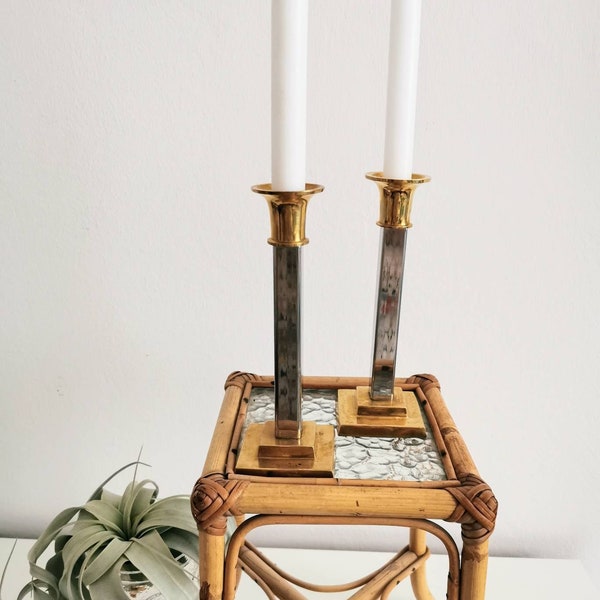 2 brass candlesticks, Hollywood Regency, retro glam candlesticks