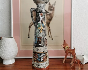 Vintage Brutalist Vase Bresciani Arcor, Fat Lava Candlestick F. Lli Marchi Brescia Italy, Imka Motif Bresciani Arco