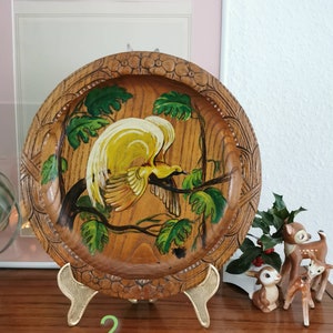 Wall plate wood handcrafted and handpainted or carved wooden plates, folk art from the former GDR various motifs
