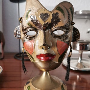 Venetian cloisonne mask, solid brass, sensational Venetian mask, enamelled brass, beautiful mask