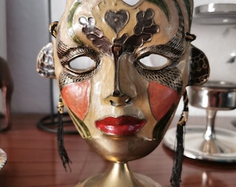 Venetian cloisonne mask, solid brass, sensational Venetian mask, enamelled brass, beautiful mask