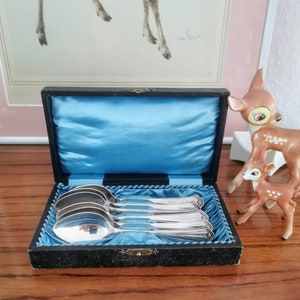 Coffee spoon 6-piece set silver-plated teaspoon in the original case, marked 90s silver plating, DEP