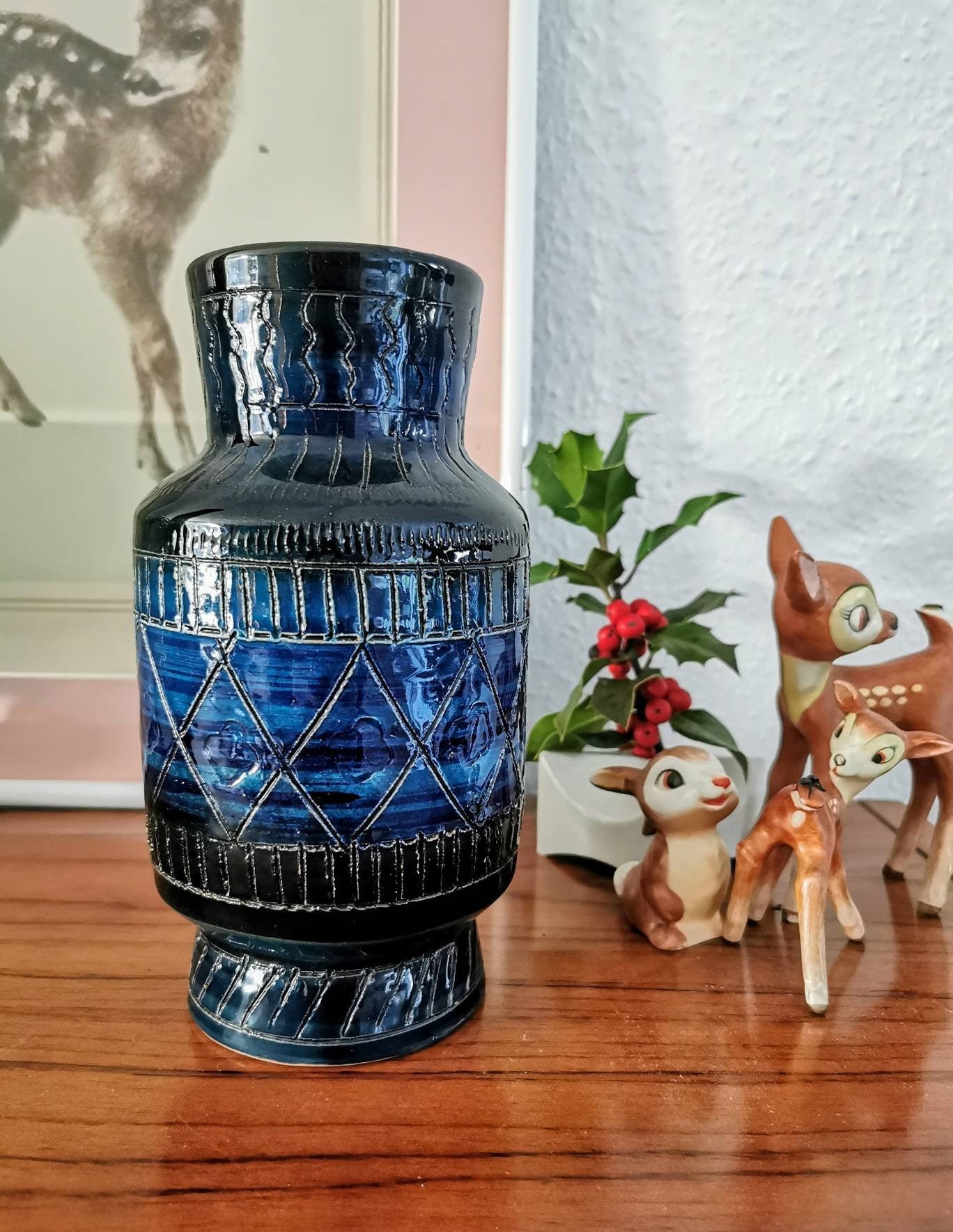 ビトッシ Bitossi リミニブルー水差しフラワーベース花瓶イタリア製 ビトッシの花瓶（美しいダークブルー、希少品）、ビトッシ イタリア